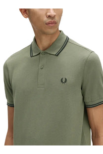 Fred Perry men’s polo green olive green pique cotton shirt with black trim and embroidered laurel wreath logo