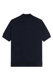 Fred perry men’s black short-sleeved polo shirt with ribbed collar and hem in maglia di cotone blue cotton material