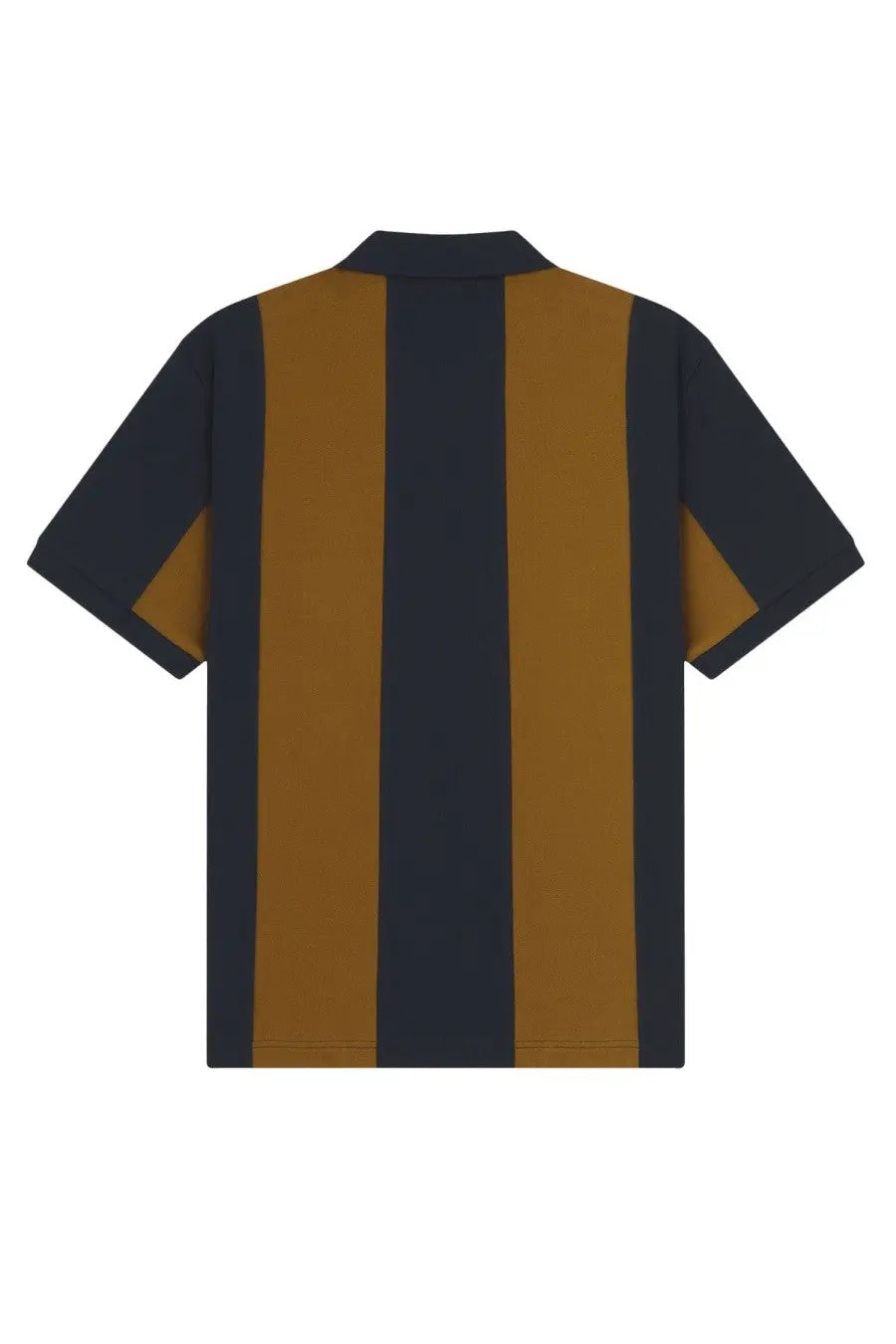 Fred Perry men’s polo Meyba short-sleeved shirt with bold navy blue and mustard yellow vertical stripes