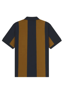 Fred Perry men’s polo Meyba short-sleeved shirt with bold navy blue and mustard yellow vertical stripes