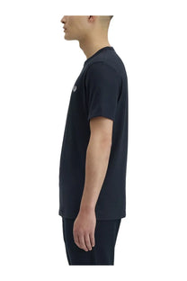 Black cotton fred perry men’s t-shirt with small white embroidered logo on the left chest
