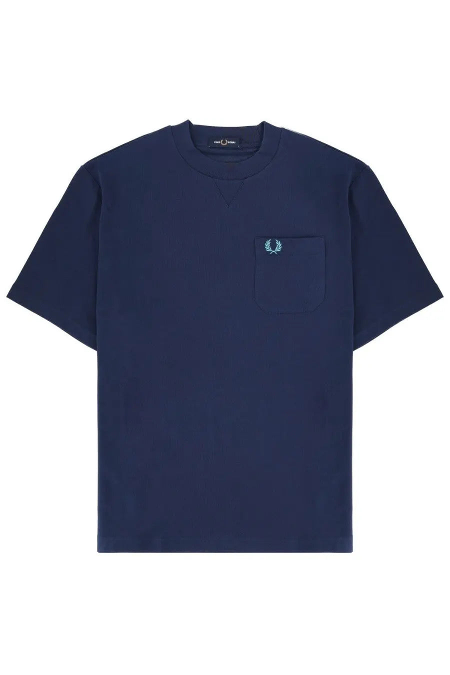 Navy blue fred perry men’s short-sleeved cotton t-shirt with chest pocket and embroidered laurel wreath logo