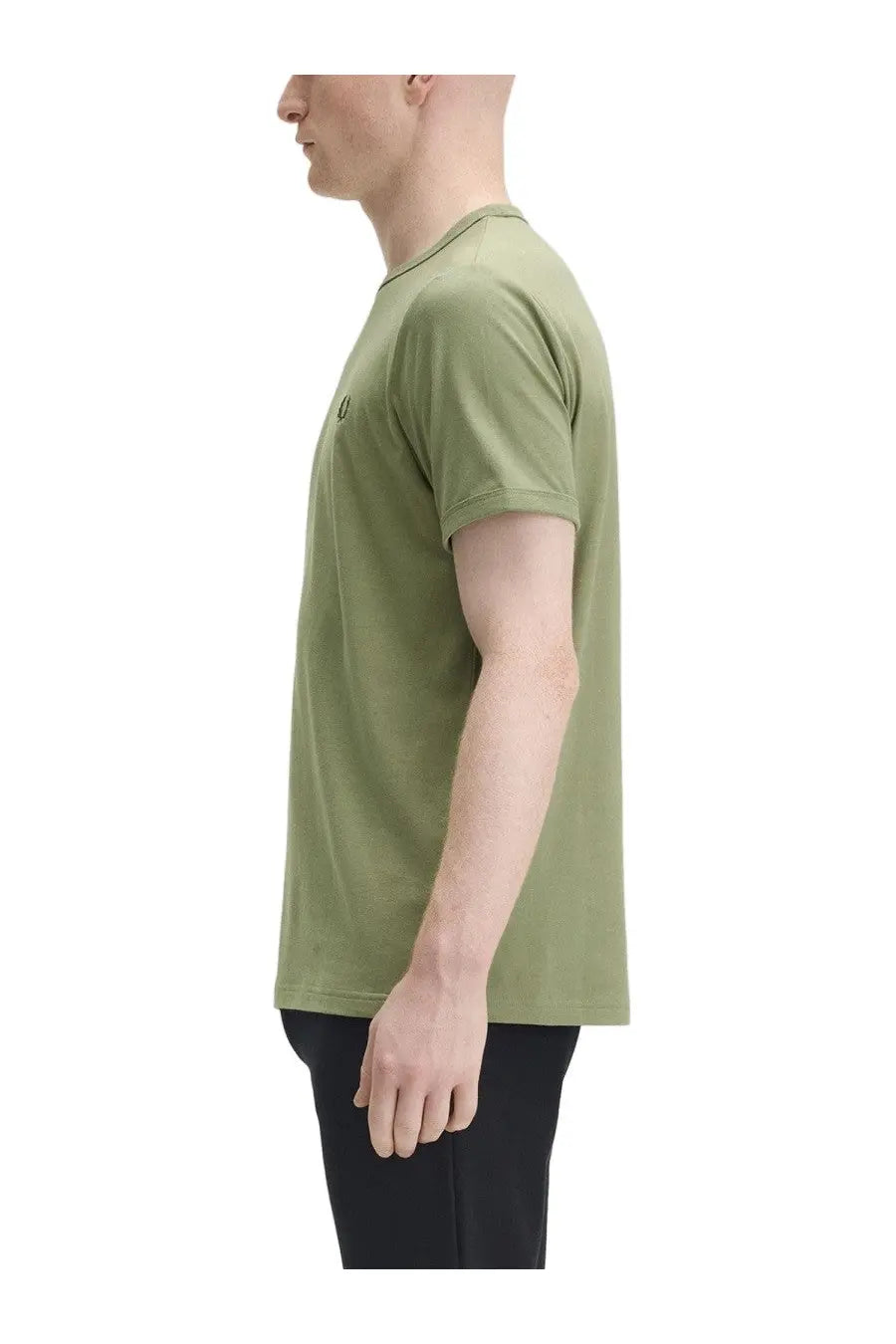 Fred Perry men’s olive green cotton t-shirt with small embroidered logo on the left chest perfect for casual wear