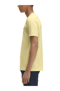 Fred Perry men’s pale yellow short-sleeved t-shirt featuring a small black logo on the left chest for casual wear