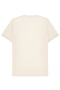 Cream-colored minimalist short-sleeved Fred Perry men’s shirt with simple crew neck perfect for casual wear