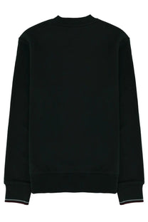 Fred Perry men’s black crewneck sweatshirt with subtle gray and maroon trim at cuffs, casual cotton blend design
