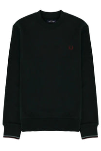 Fred Perry men’s black sweatshirt with small red embroidered logo and white trim on cuffs, casual cotton material
