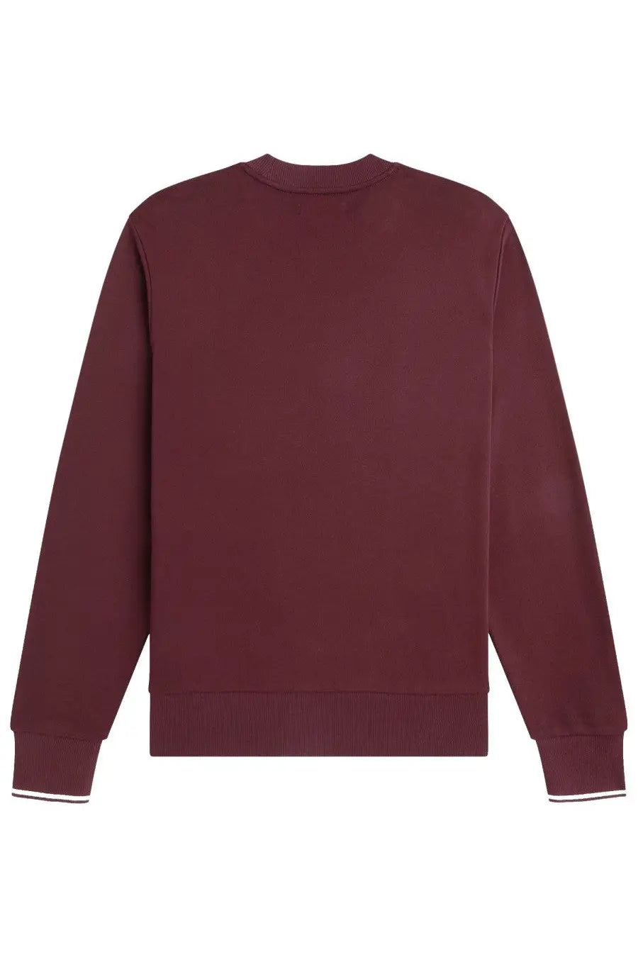 Fred Perry men’s sweatshirt red maroon crewneck with white trim at cuffs and hem in cotton blend fabric