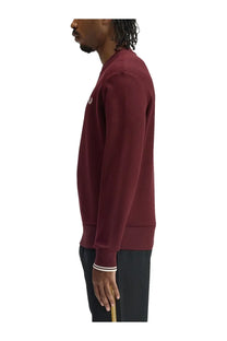 Fred Perry men’s maroon sweatshirt with white embroidered logo and ribbed cuffs in soft cotton material