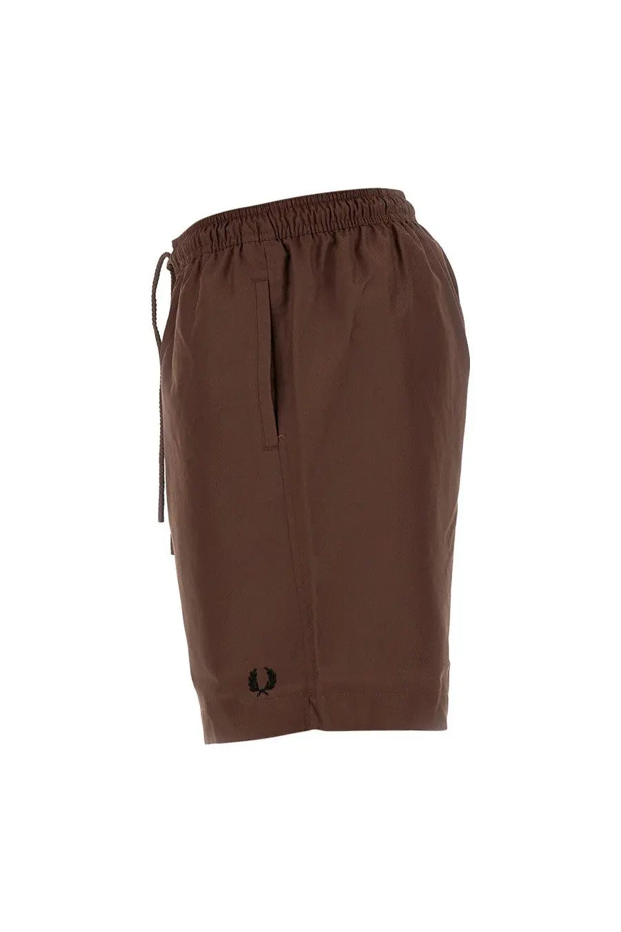 Fred Perry men’s swimsuit brown with elastic waistband and classic woven logo on the lower left leg