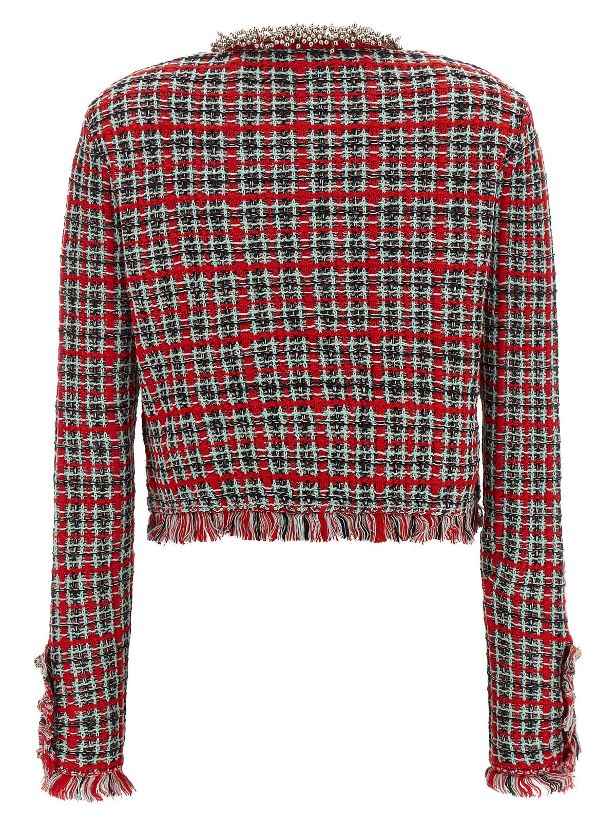 self-portrait Fringed Knit Jacket Red