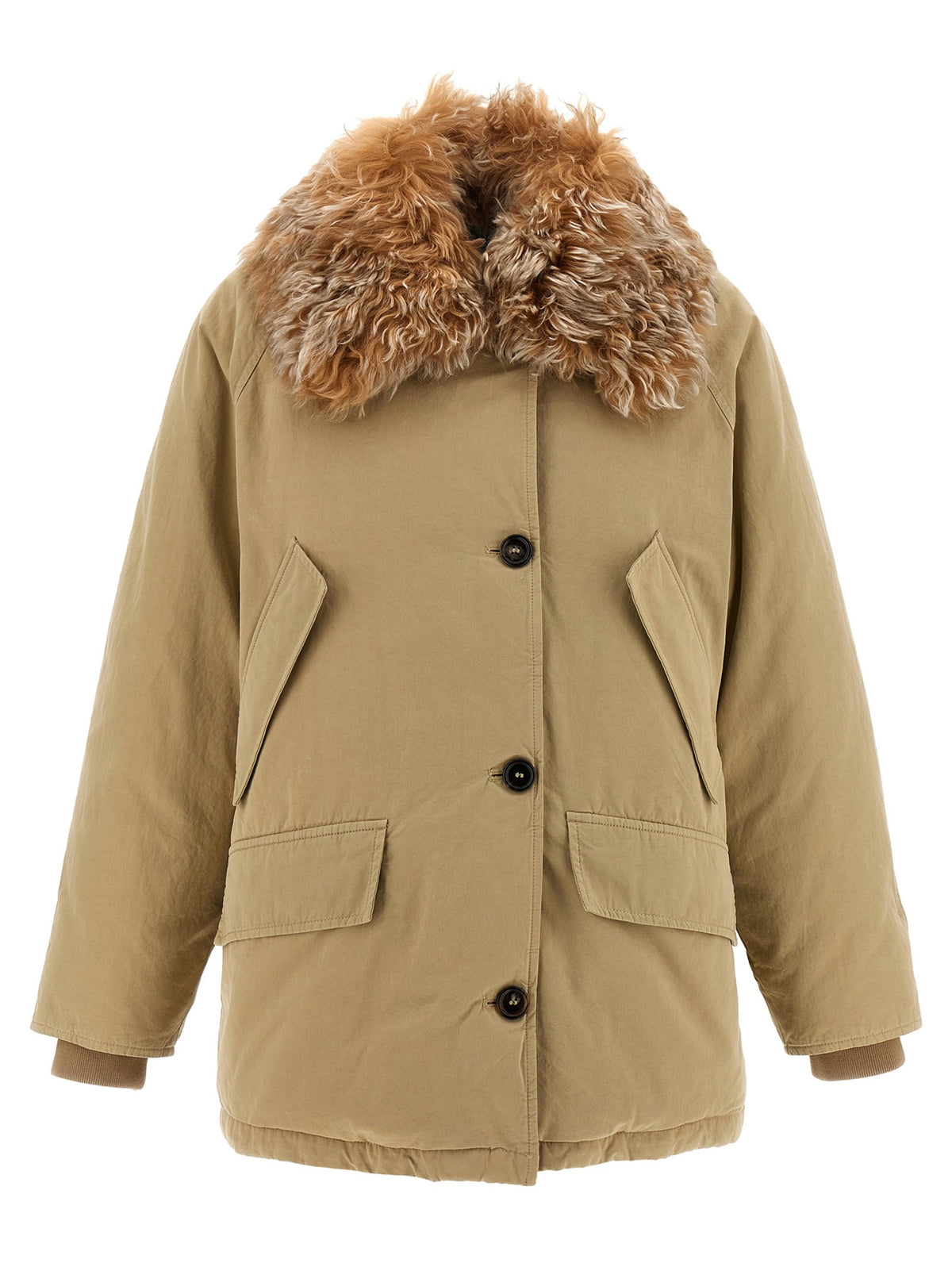 PRADA Fur Collar Jacket Beige