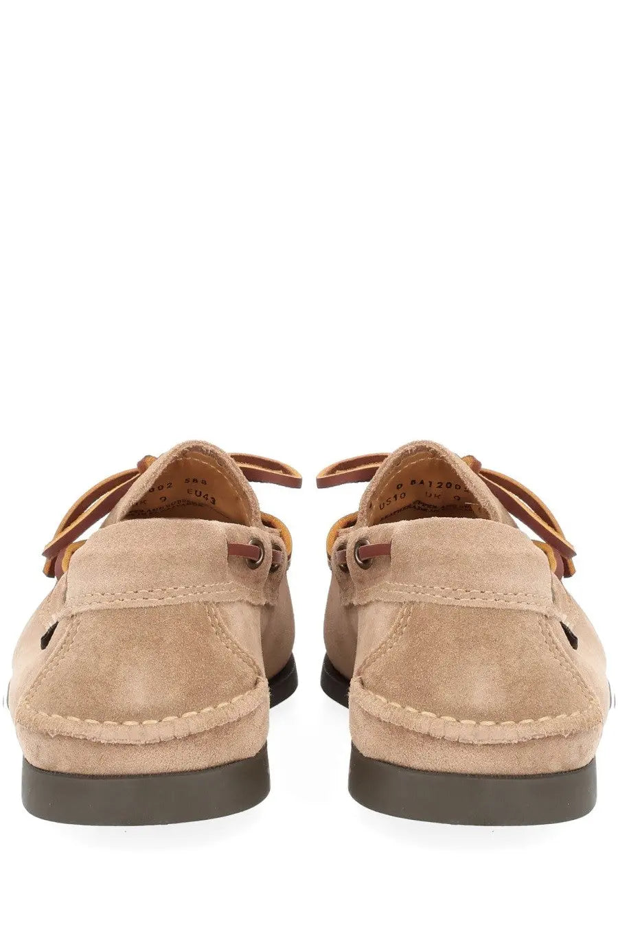 G.H. BASS men’s mocassino camp moc beige beige suede boat shoes with brown leather laces and dark rubber sole