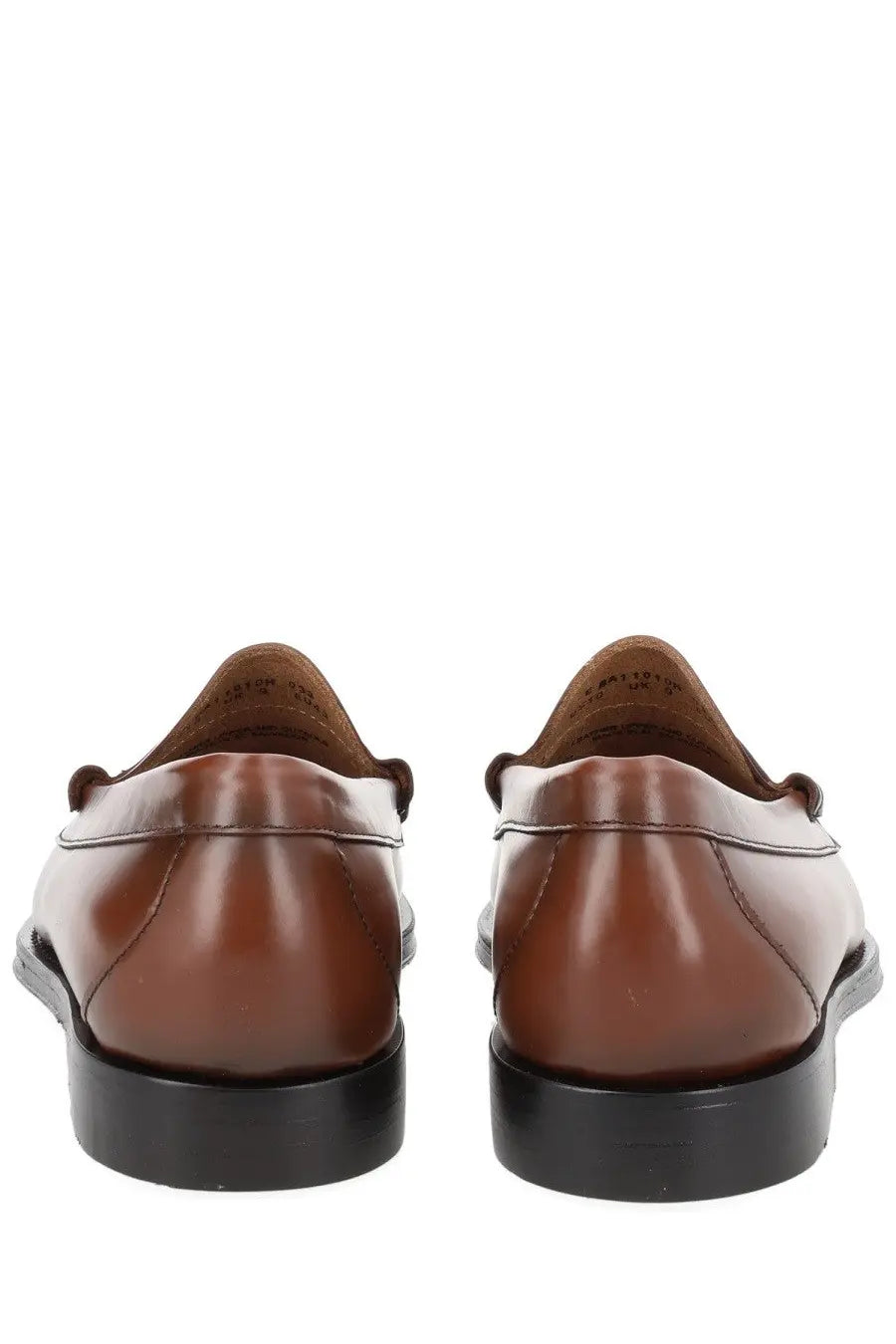 Brown leather loafers with polished finish and black rubber soles from gh bass mocassino weejun heritage larson collection