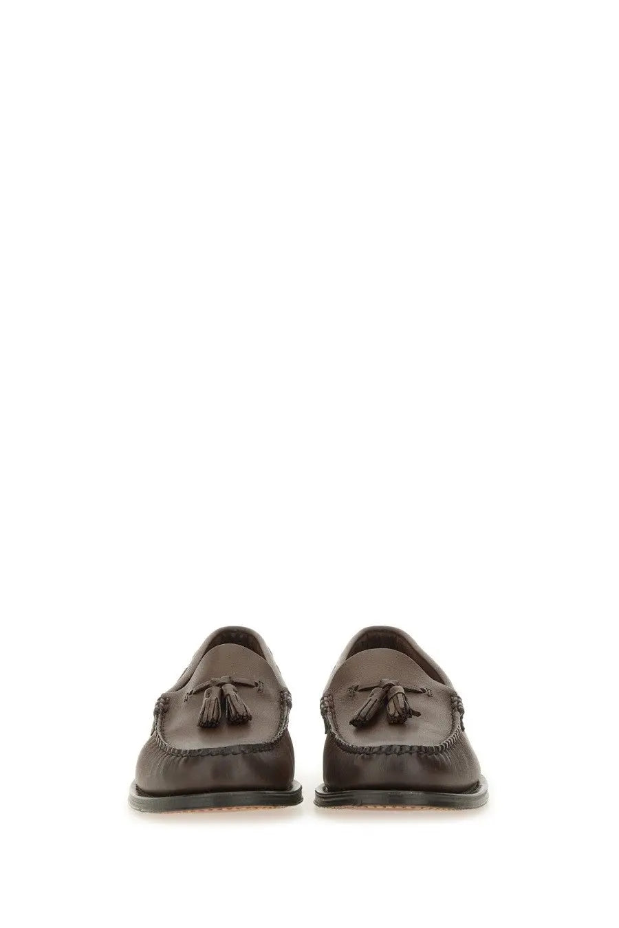 Dark brown leather loafers with decorative tassels and stitched detailing from gh bass mens moccasin larkin brown