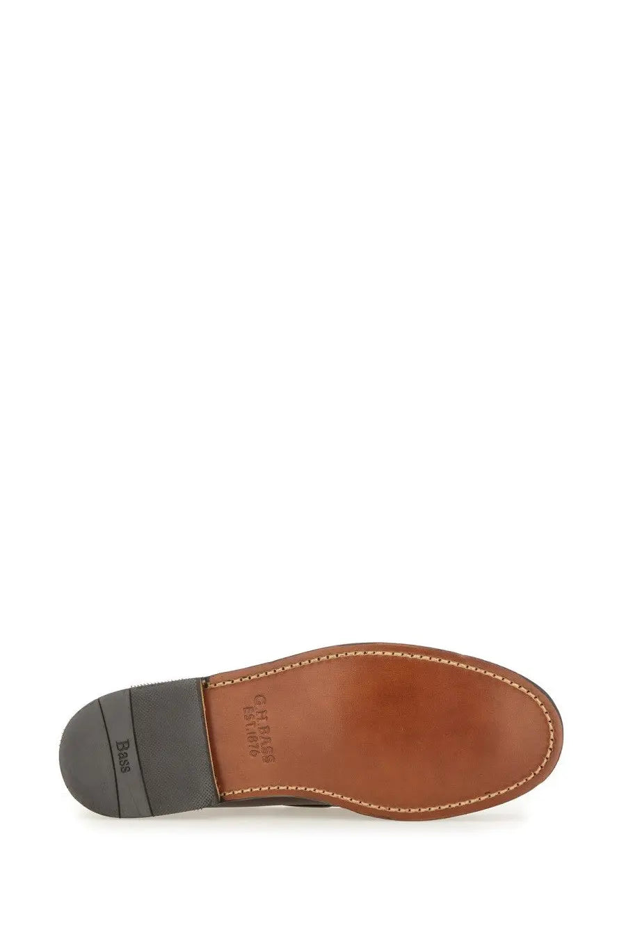 Brown leather g.h. bass men’s moccasin larkin shoe with stitched sole and rubber heel