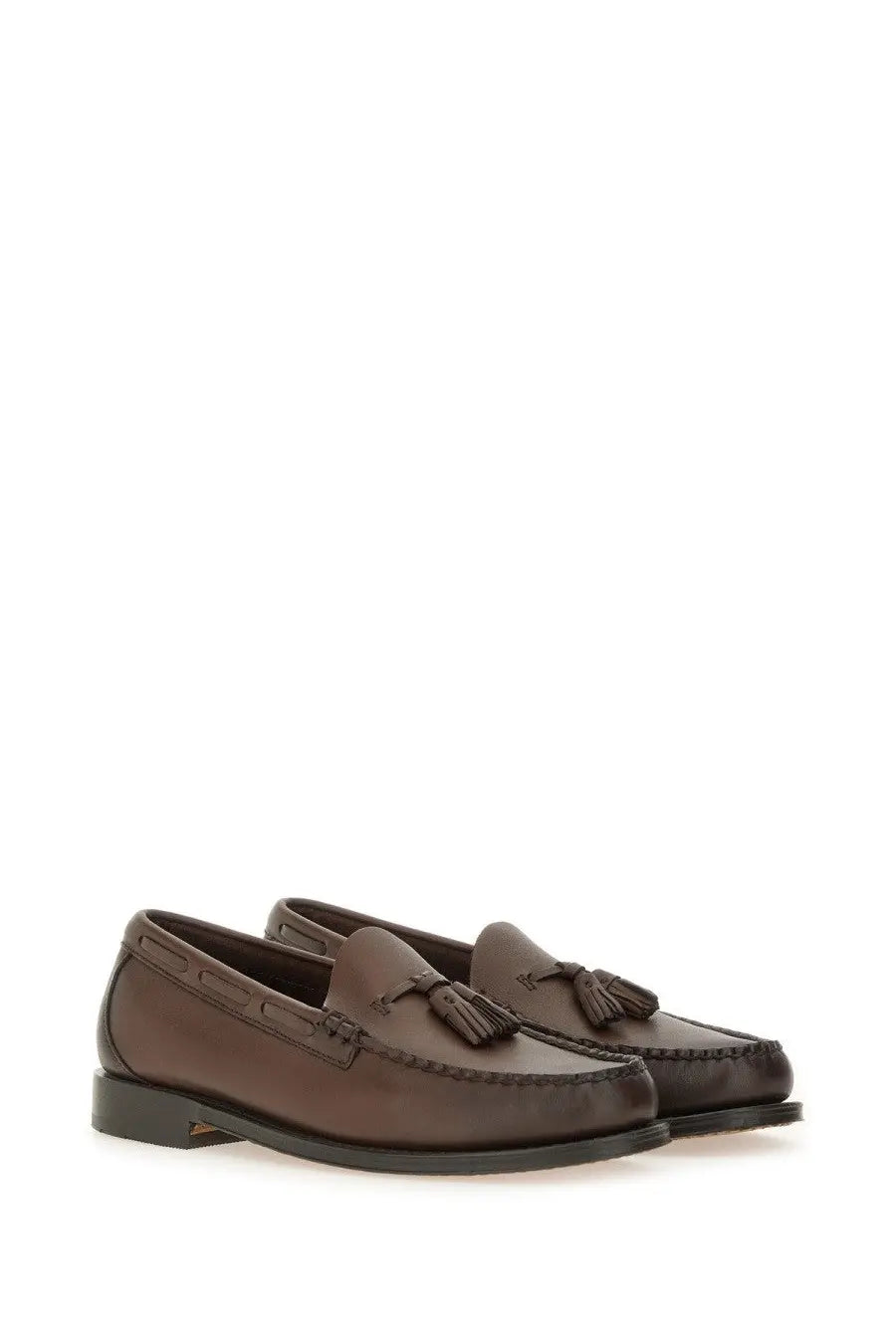 Brown leather tassel loafers with a classic polished finish from g.h. bass men’s moccasin larkin brown collection