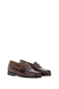 Gh bass women’s mocassino weejun penny red burgundy leather loafers with polished finish and stitched detailing