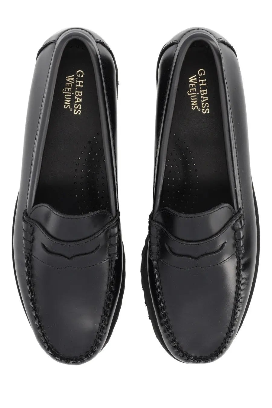 Black leather g.h. bass women’s moccasin weejuns 90s penny with classic penny loafer design