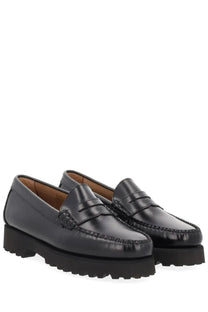 G.H. Bass women’s moccasin Weejuns 90S penny black black patent leather loafers with chunky textured rubber sole