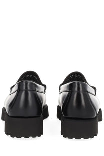 Gh bass women’s moccasin weejuns 90s penny black black patent leather loafers with chunky textured rubber sole