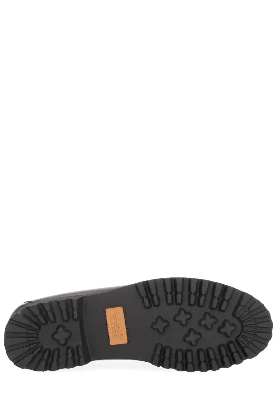 Black rubber sole of gh bass womens moccasin weejuns 90s penny black with tan leather patch and timberland logo