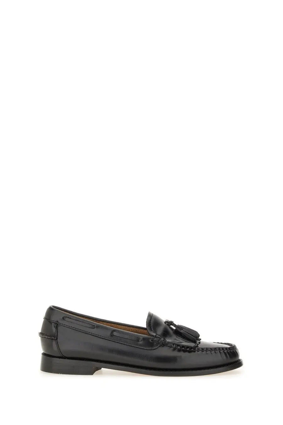 G.h. bass women’s black leather tassel loafer with polished finish and stitched detailing moccasin weejuns esther kiltie