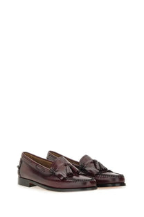 Gh bass womens moccasin weejuns esther kiltie red burgundy leather tassel loafers with polished finish and stitched detailing