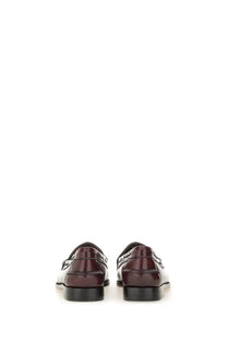 G H Bass women’s moccasin Weejuns Esther Kiltie red burgundy leather loafers with polished finish and black soles