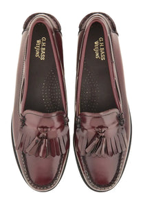 G.H. BASS women’s moccasin Weejuns Esther Kiltie red burgundy patent leather loafers with tassel and black stitching
