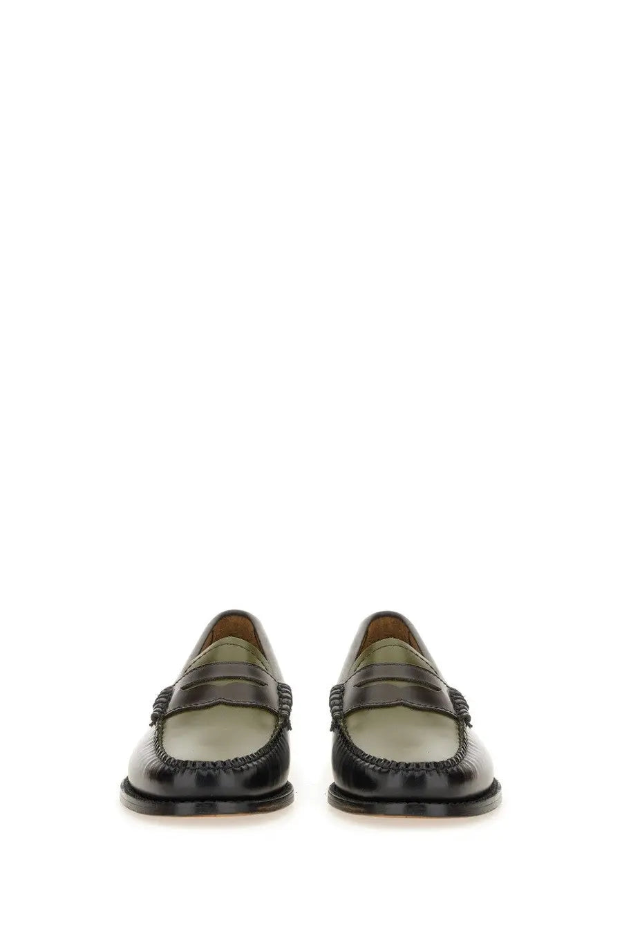 Gh bass women’s moccasin weejuns tricolour penny multicolor black and olive green leather penny loafers with polished finish