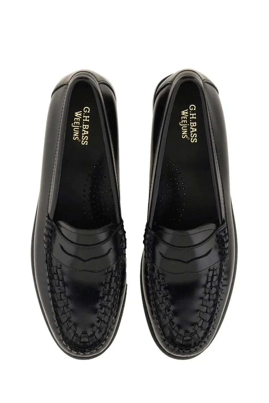 G.H. BASS women’s penny loafer black leather with woven texture and polished finish for stylish wear