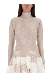 Ganni women’s alpaca blend sweater beige soft textured knit long-sleeved turtleneck pullover