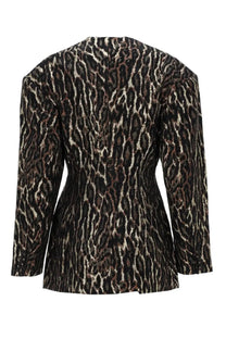 Ganni women’s black and gold leopard print blazer with a structured tailored fit perfect for stylish occasions