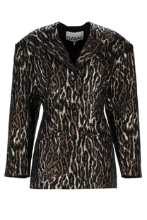 Black and silver leopard-print blazer by Ganni featuring an animal print pattern for women’s formal wear