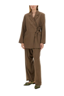 Ganni women’s asymmetrical blazer in brown with a relaxed fit and structured lapels for a polished look