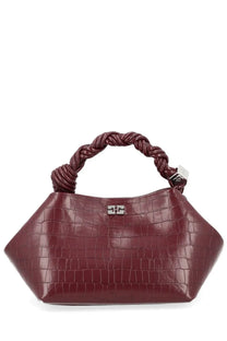 Ganni women’s bag bou red burgundy crocodile-embossed handbag with braided handle and silver-tone hardware