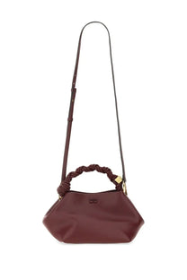 Ganni women’s bag bou small red burgundy leather handbag with braided handle and gold tone hardware