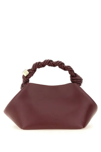Ganni women’s bou small red handbag in burgundy leather with braided handle and gold tone hardware