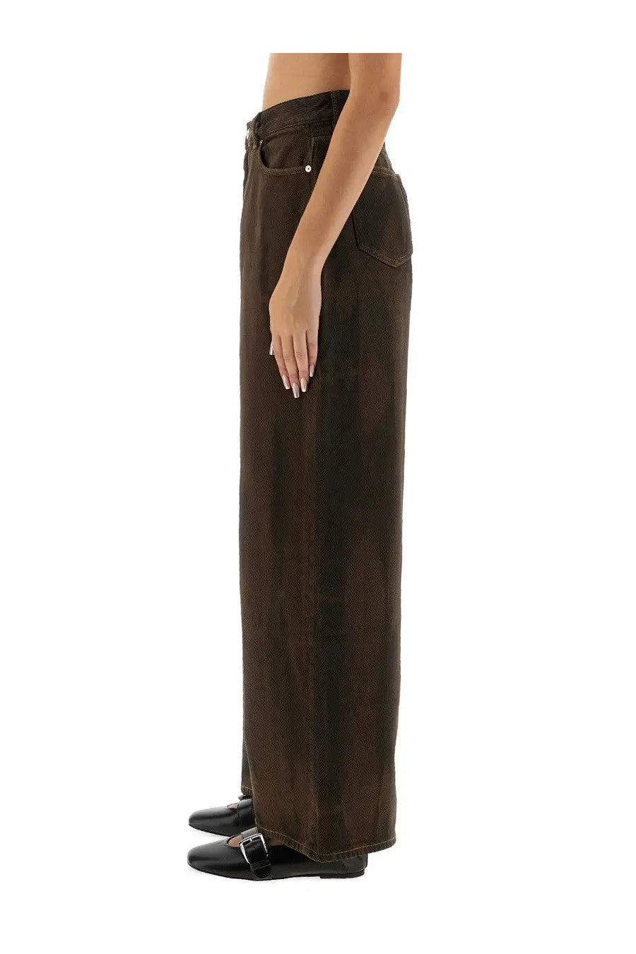 Ganni women’s baggy pants brown dark brown wide leg denim trousers with high waist and classic front pockets