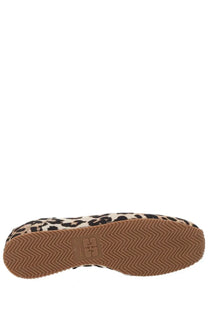 Ganni women’s ballerina sporty leopard print flat shoe with tan rubber sole and embossed brand logo