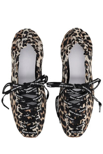 Ganni women’s ballerina sporty pattern leopard-print platform loafers with black laces and positive messages