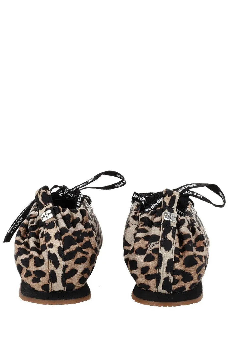 Ganni women’s ballerina sporty leopard-print drawstring sneakers with black laces and silver logo tag