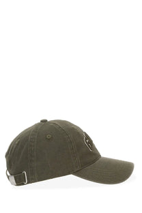 Ganni women’s olive green cotton baseball hat with small embroidered logo and silver-toned adjustable strap at back