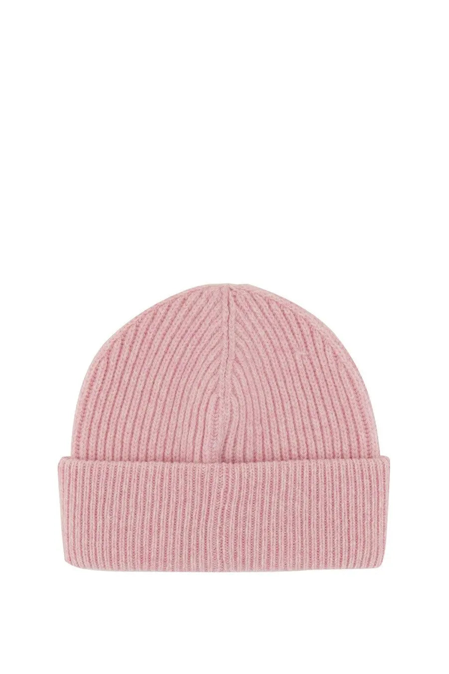 Ganni women’s beanie hat blue soft pink ribbed knit with folded cuff for casual cold weather wear