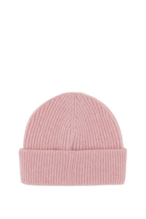 Ganni women’s beanie hat blue soft pink ribbed knit with folded cuff for casual cold weather wear