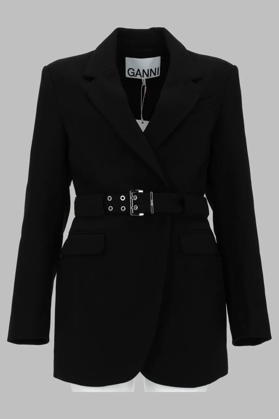 Ganni Women's Blazer in Crepe Con Cintura Black
