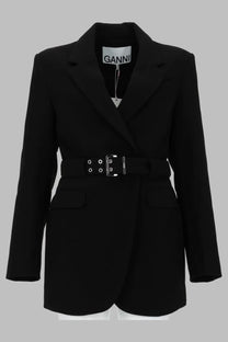 Ganni Women's Blazer in Crepe Con Cintura Black