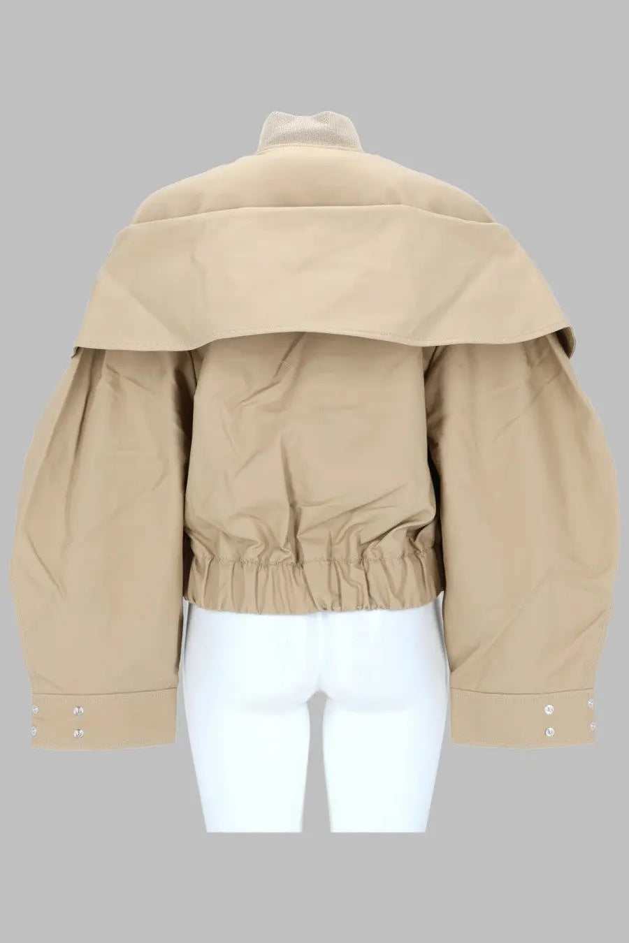 Ganni women’s bomber beige puffer jacket in cotton with voluminous sleeves and a cinched waist