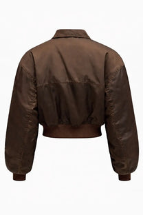 Brown satin bomber jacket with ribbed cuffs and waistband from ganni womens bomber jacket duchesse black collection